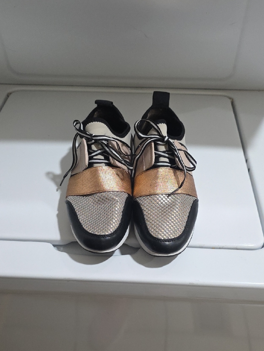 Metallic Rose Gold and Black Fashion Sneakers